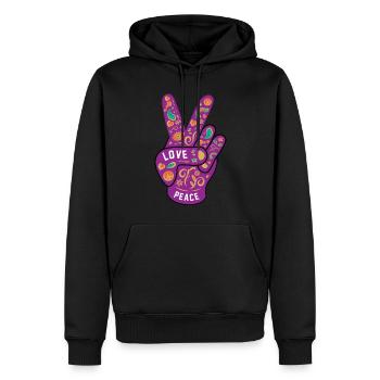 Friedensliebe Hippie - Männer Premium Bio Hoodie - Schwarz - Vorne - Nico (187cm)
