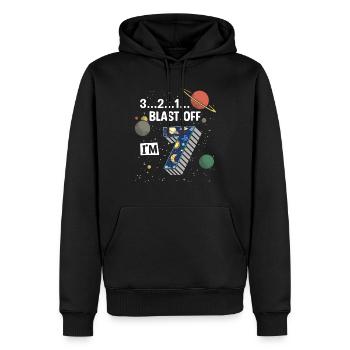 Blast Off J’ai 7 ans, 7ème anniversaire - Sweat à capuche Premium bio Homme - noir - Devant - Nico (187cm)