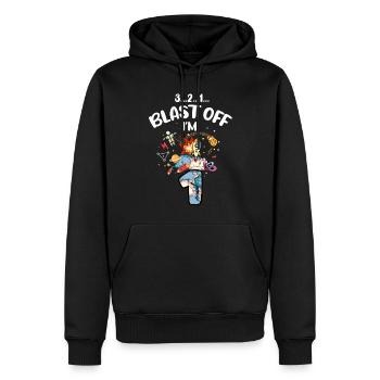 Blast Off J’ai 1 an, 1er anniversaire - Sweat à capuche Premium bio Homme - noir - Devant - Nico (187cm)