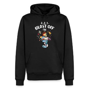 Blast Off J’ai 3 ans, 3ème anniversaire - Sweat à capuche Premium bio Homme - noir - Devant - Nico (187cm)