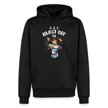 Blast Off J’ai 5 ans, 5ème anniversaire - Sweat à capuche Premium bio Homme - noir - Devant - Nico (187cm)