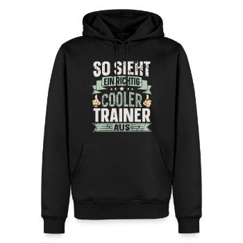 Trainer - Männer Premium Bio Hoodie - Schwarz - Vorne - Nico (187cm)
