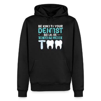 Technicien dentaire, cadre dentaire, hygiéniste dentaire - Sweat à capuche Premium bio Homme - noir - Devant - Nico (187cm)