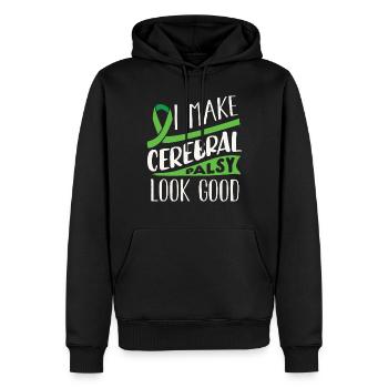 Hebral palsy, cerebral palsy consciousness - Men’s Premium Organic Hoodie - black - Front - Nico (187cm)