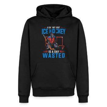 Joueur de hockey CE, bâton de hockey sur glace, hockey sur glace - Sweat à capuche Premium bio Homme - noir - Devant - Nico (187cm)