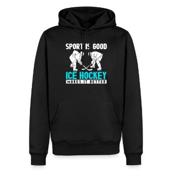 Joueur de hockey CE, bâton de hockey sur glace, hockey sur glace - Sweat à capuche Premium bio Homme - noir - Devant - Nico (187cm)