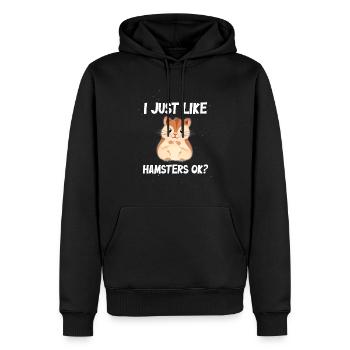 I just like Hamsters ok? - Männer Premium Bio Hoodie - Schwarz - Vorne - Nico (187cm)