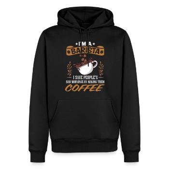 Barista, machine à café - Sweat à capuche Premium bio Homme - noir - Devant - Nico (187cm)