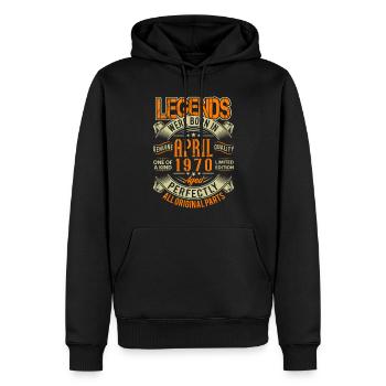 1970 Légende de l’anniversaire d’avril - Sweat à capuche Premium bio Homme - noir - Devant - Nico (187cm)