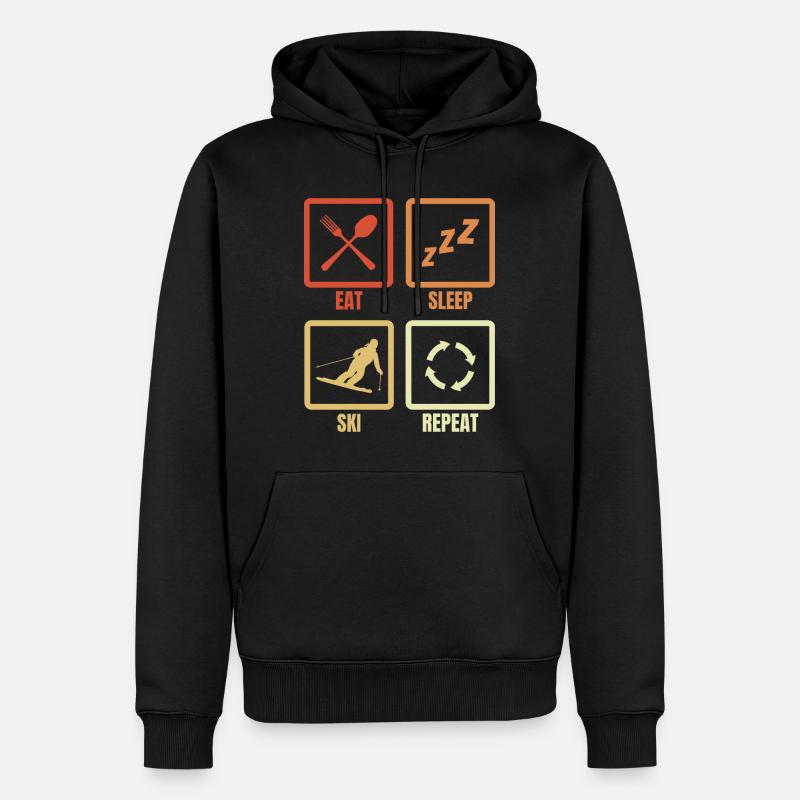 Manger, dormir, skier, répéter - Sweat à capuche Premium bio Homme - noir