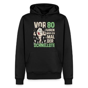 80. Geburtstag 80 Jahre War Ich Mal Der Schnellste - Männer Premium Bio Hoodie - Schwarz - Vorne - Nico (187cm)