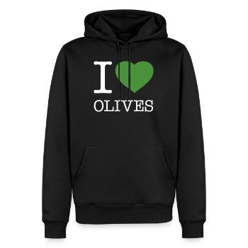 I LOVE OLIVES Oliven - Männer Premium Bio Hoodie - Schwarz - Vorne - Nico (187cm)