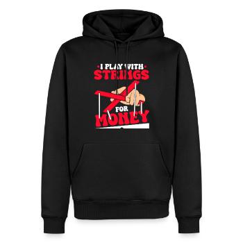 I play with strings for money - Männer Premium Bio Hoodie - Schwarz - Vorne - Nico (187cm)