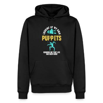 Regarder mes propres marionnettes me rappelle - Sweat à capuche Premium bio Homme - noir - Devant - Nico (187cm)