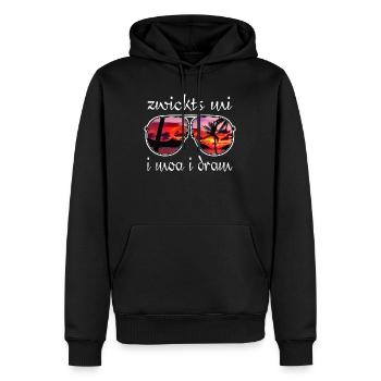 zwickts mi i moa i dram, Urlaubsfeeling, Dialekt - Männer Premium Bio Hoodie - Schwarz - Vorne - Nico (187cm)
