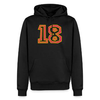 18. 18 JAHRE ALT. 18-JÄHRIGES JUBILÄUM. 18. GEBURTSTAG. - Männer Premium Bio Hoodie - Schwarz - Vorne - Nico (187cm)