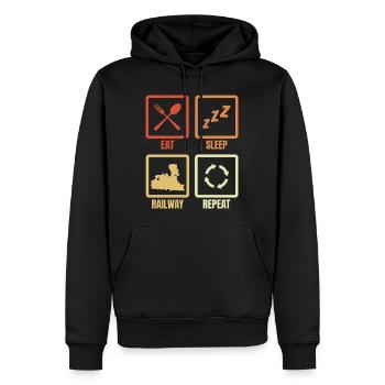 Manger dormir chemin de fer répéter - Sweat à capuche Premium bio Homme - noir - Devant - Nico (187cm)