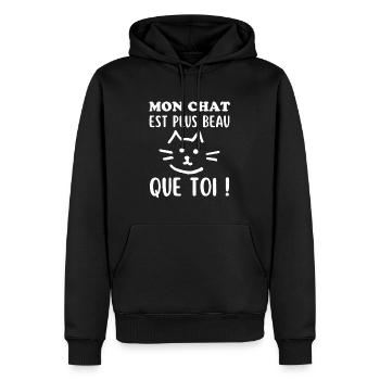 Mon Chat mignon est plus beau que toi - Sweat à capuche Premium bio Homme - noir - Devant - Nico (187cm)