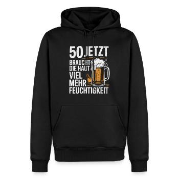 50 Jetzt braucht die Haut viel mehr Feuchtigkeit - Männer Premium Bio Hoodie - Schwarz - Vorne - Nico (187cm)