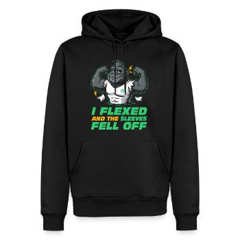 Funny gym - J’ai fléchi et les manches sont tombées - Sweat à capuche Premium bio Homme - noir - Devant - Nico (187cm)