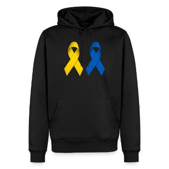 Boucles de paix pour l’Ukraine - Sweat à capuche Premium bio Homme - noir - Devant - Nico (187cm)