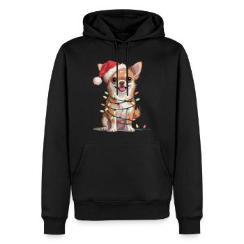 Festlicher Chihuahua mit Lichterkette - Männer Premium Bio Hoodie - Schwarz - Vorne - Nico (187cm)