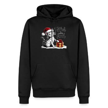 Weihnachts Katze – lustiges Wintermotiv - Männer Premium Bio Hoodie - Schwarz - Vorne - Nico (187cm)