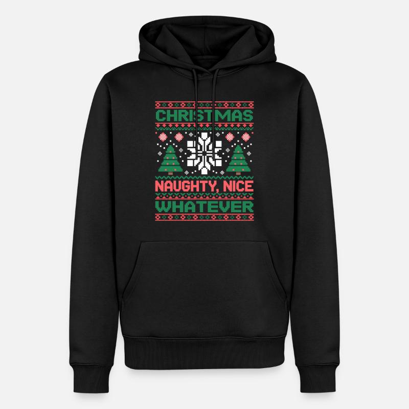 Weihnachts Pixel Sweat Naughty Nice Whatever - Männer Premium Bio Hoodie - Schwarz