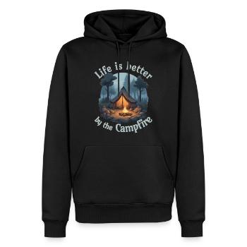 La vie est meilleure près du feu de camp - Sweat à capuche Premium bio Homme - noir - Devant - Nico (187cm)