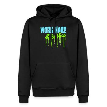 Work Hard Be Nice Motivation Positiver Geist Zitat - Sweat à capuche Premium bio Homme - noir - Devant - Nico (187cm)