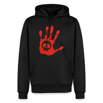 Schädel und blutiger Fußabdruck - Männer Premium Bio Hoodie - Schwarz - Vorne - Nico (187cm)