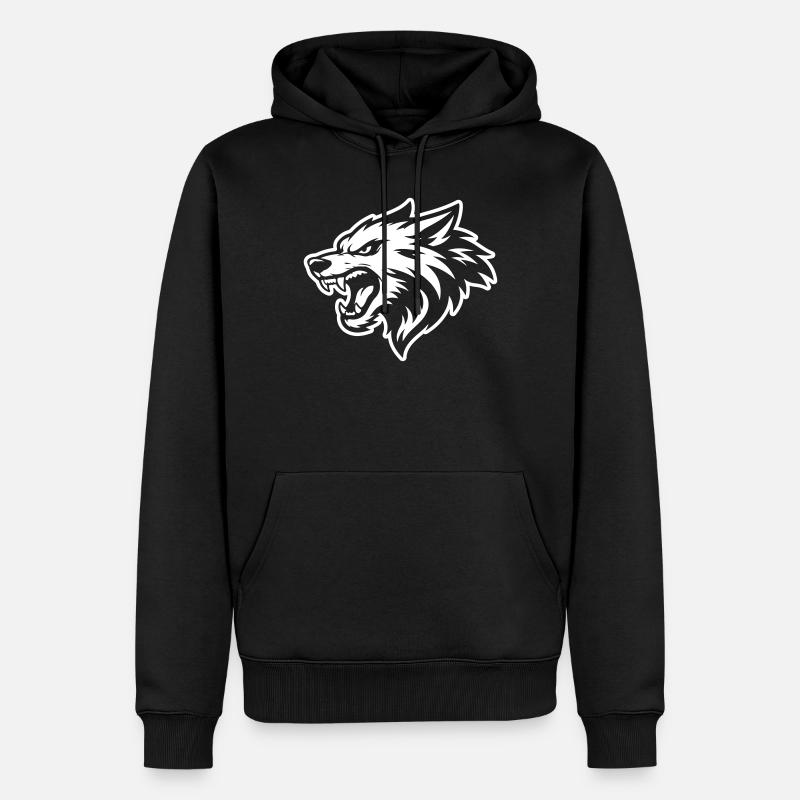 Wolf Kopf - Männer Premium Bio Hoodie - Schwarz