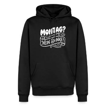 Lundi? Non merci! Lettrage manuel - Sweat à capuche Premium bio Homme - noir - Devant - Nico (187cm)