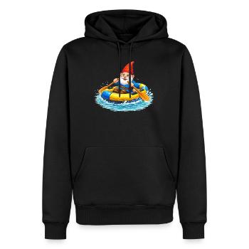 Nain de jardin en canot pneumatique en aventure estivale - Sweat à capuche Premium bio Homme - noir - Devant - Nico (187cm)