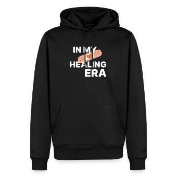 Dans mon ère de guérison – Un proverbe fort et positif - Sweat à capuche Premium bio Homme - noir - Devant - Nico (187cm)