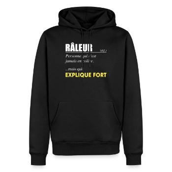 Râleur définition – Personne qui explique fort - Sweat à capuche Premium bio Homme - noir - Devant - Nico (187cm)