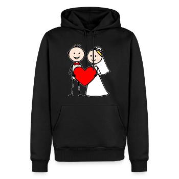 Hochzeitspaar Cartoon Herz - Männer Premium Bio Hoodie - Schwarz - Vorne - Nico (187cm)