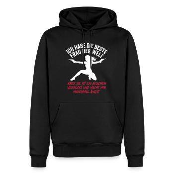 Beste Frau der Welt Verrückt Ehemann Spruch - Männer Premium Bio Hoodie - Schwarz - Vorne - Nico (187cm)