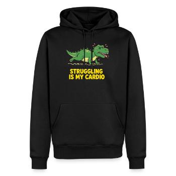 Dinosaur hates cardio training - Men’s Premium Organic Hoodie - black - Front - Nico (187cm)