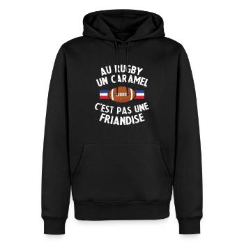 Au Rugby Un Caramel C'est Pas Une Friandise - Sweat à capuche Premium bio Homme - noir - Devant - Nico (187cm)
