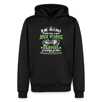 Je ne joue pas tout le temps aux jeux vidéos - Sweat à capuche Premium bio Homme - noir - Devant - Nico (187cm)