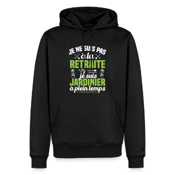 Pas à la retraite je suis jardinier à plein temps - Sweat à capuche Premium bio Homme - noir - Devant - Nico (187cm)