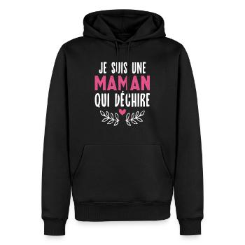 Je suis Une Maman Qui déchire, Cadeau parfait mère - Sweat à capuche Premium bio Homme - noir - Devant - Nico (187cm)