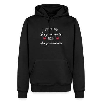 Ce qui se passe chez mamie reste chez mamie ! - Sweat à capuche Premium bio Homme - noir - Devant - Nico (187cm)