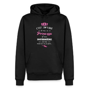 Princesse et infirmière, Cadeau infirmière femme - Sweat à capuche Premium bio Homme - noir - Devant - Nico (187cm)