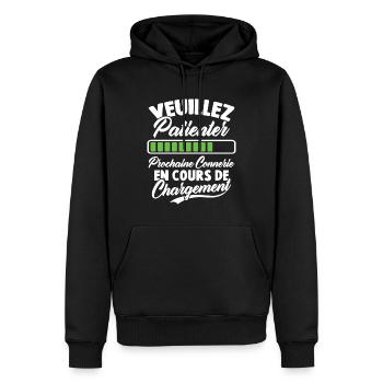 Veuillez patienter Prochaine connerie en cours - Sweat à capuche Premium bio Homme - noir - Devant - Nico (187cm)