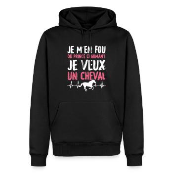 Je m'en fou du prince charmant je veux un cheval - Sweat à capuche Premium bio Homme - noir - Devant - Nico (187cm)