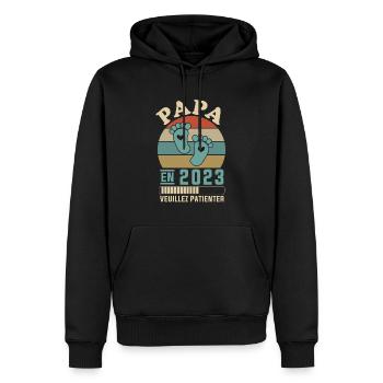 Papa en 2023 Veuillez Patienter Cadeau Futur Père - Sweat à capuche Premium bio Homme - noir - Devant - Nico (187cm)