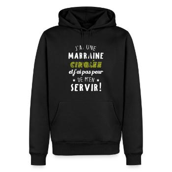 J'ai une marraine cinglée et je peux m'en servir - Sweat à capuche Premium bio Homme - noir - Devant - Nico (187cm)