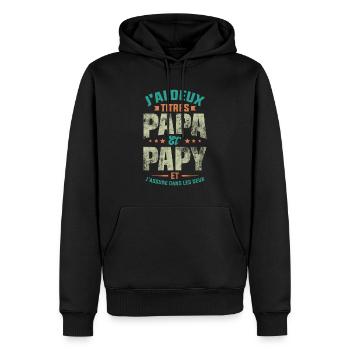 J'ai Deux Titres Papa Et Papy - Sweat à capuche Premium bio Homme - noir - Devant - Nico (187cm)